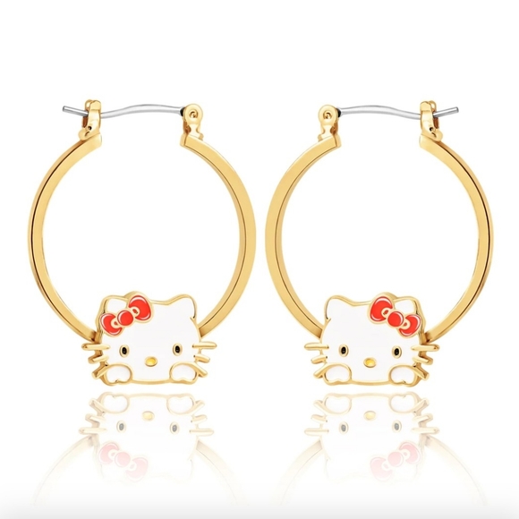 Hello Kitty Hoop Gold Plated and Enamel Earrings, New. - Picture 8 of 11